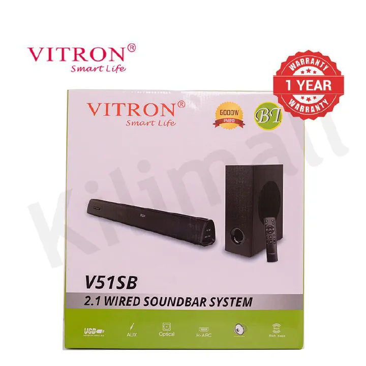 Vitron 6000W 2.1CH V51SB Wired Soundbar System with AUX USB Bluetooth Speaker System Home Audio Rich Bass