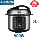 AILYONS LS-A1-5L Deluxe 5L Automatic Electric Pressure Cooker 900W Silver (1YR WRTY)