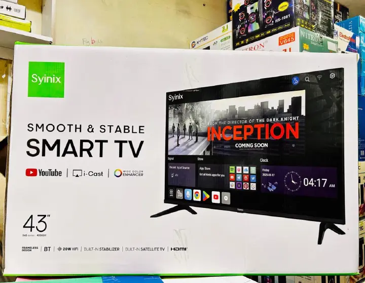 📺 Synix 43-Inch Frameless Smart Android TV with Bluetooth, YouTube, Chromecast, Netflix, Play Store, Stereo Box Speaker & Built-in Stabilizer – Model 43S6H 📱🎶🔥