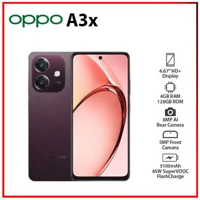BRAND NEW Oppo A3X,IPS LCD DISPLAY 6.67" INCHES,(128 GB ROM +4GB RAM)/ WITH A 4GB+64GB 5100MAH,90HZ,ANDROID 14