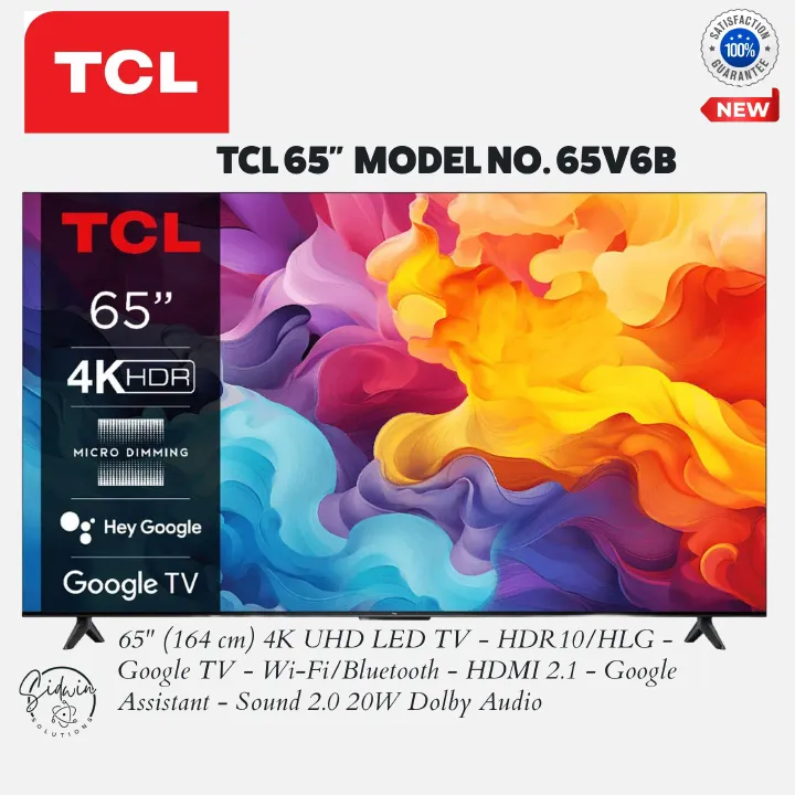 TCL 65" Inch Smart UHD 4K With HDR Google TV Frameless,Bluetooth & WIFI,YOUTUBE NETFLIX Enabled, 65V6B +1YEAR WARRANTY
