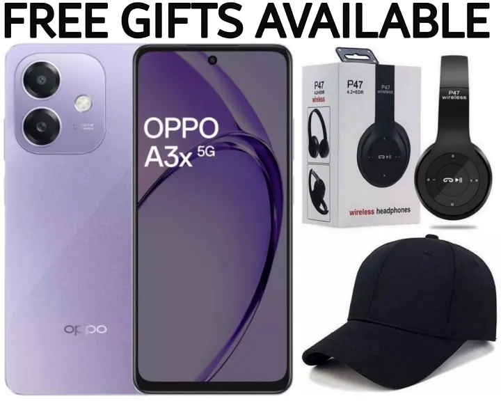 New OPPO A3x 4GB RAM + 128GB ROM 6.67" 90Hz Snapdragon 6s 4G Gen1 Android 14 45W 5100mAh Type-C Side Fingerprint + Free P47 Wireless Earphone + Free Unisex Baseball Cap