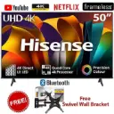 HISENSE 50 50A6 (2025 Model)- HISENSE 50" Inch FRAMELESS,VIDAA OS,DOBLY AUDIO, SMART TV,BLUETOOTH TELEVISION,WIFI ENABLED,4K ULTRA HD TV,NETFLIX,YOUTUBE,2 YEARS WARRANTY+FREE TILT WALL MOUNT BRACKET