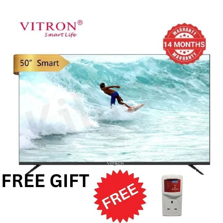 Vitron 50 Inch Frameless Television HTC 5068US Ultra HD Android Smart TV with Bluetooth Netflix Youtube 1.5G+8G USB/SD WIFI Television Multifuctional TV COME WITH FREE GIFTS (TV GUARD) FOR YOU