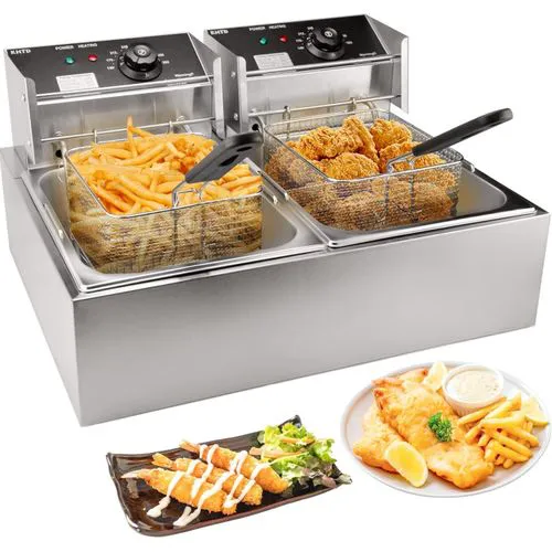 🤩Globalstar 12LITRES STAINLESS STEEL (6L+6L) DOUBLE TANK Energy Efficient Double Electric Chips /Chicken /MANDAZIS Deep Fryer Machine🦋Automatically stop heating reached
