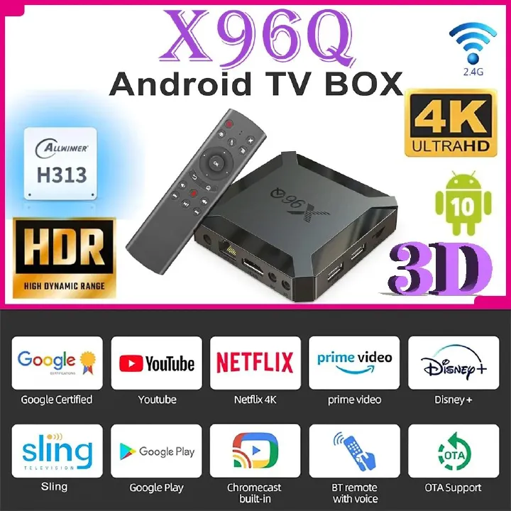 X96Q Smart TV Box Android 10.0 Allwinner H313 Quad Core 2.4GWiFi HDR10 4K 3D H. 265 2GB RAM 16GB ROM Set Top TV Box 