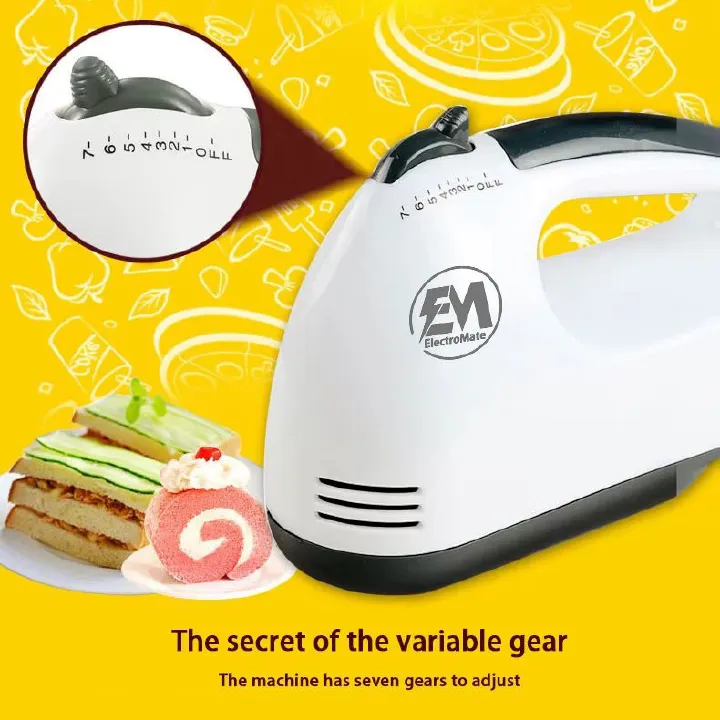 EM Hand Mixer Whisk Egg Beater Food Stirrer Grinder Blender Kitchenware Kitchen Tools Utensils Cooking Machine Cookware White ElectroMate