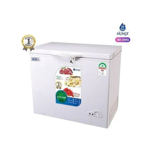 NUNIX 200 LITRES DEEP CHEST FREEZER, Adjustable thermostat, Direct cooling, Manual defrost, 100% CFC free, Low noise level, Easy to Clean .