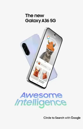 SAMSUNG GALAXY A36 7-inch, Dual SIM, Super AMOLED, Main Camera: 50MP +8MP + 5MP, 5000mAh Battery, 45W, Connectivity: , Wi-Fi, Bluetooth 5.3, NFC, Chipset Qualcomm Phones SMARTPHONES Phone