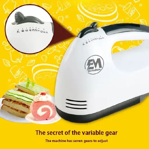 EM Hand Mixer Whisk Egg Beater Food Stirrer Grinder Blender Kitchenware Kitchen Tools Utensils Cooking Machine Cookware White ElectroMate