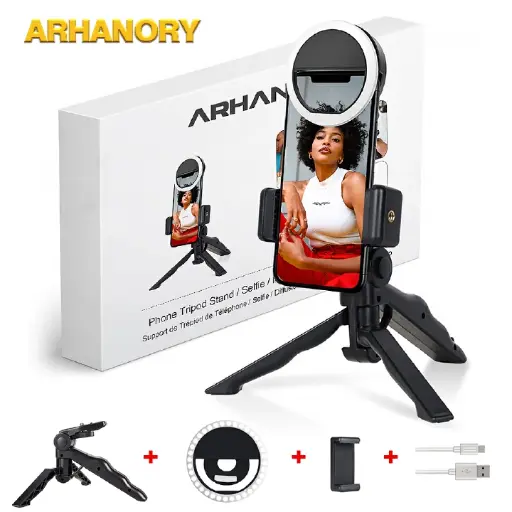 4PCS Tripod Stand Ring Light Phones Selfie Stick Live Bracket Spin Desktop Stabilizer Phone Clip Kings Home