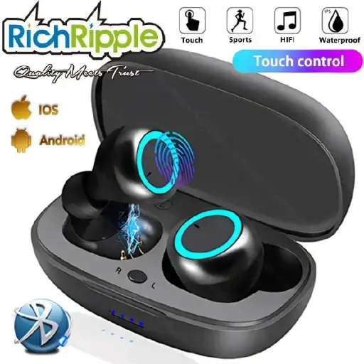 RichRipple Y50 Plus+ Wireless Bluetooth Earphone TWS Stereo Earbuds In-Ear Earpods Touch Control 450mAh with Mic Earphone for iOS Android