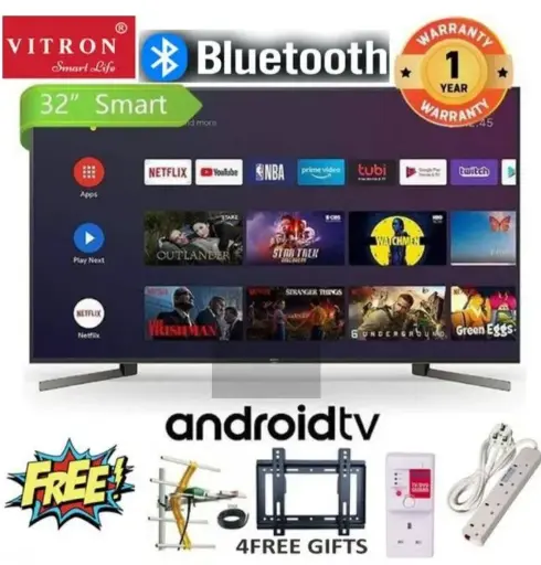 VITRON 32" INCH BLUETOOTH TV HTC3200S,FRAMELESS 32 Inch Smart Android 11.0 TV Inbuilt Decoder HDMI USB Ports,Netflix,Youtube, APPSTORE 14 MONTHS WARRANTY+ 4 EXTRA GIFTS