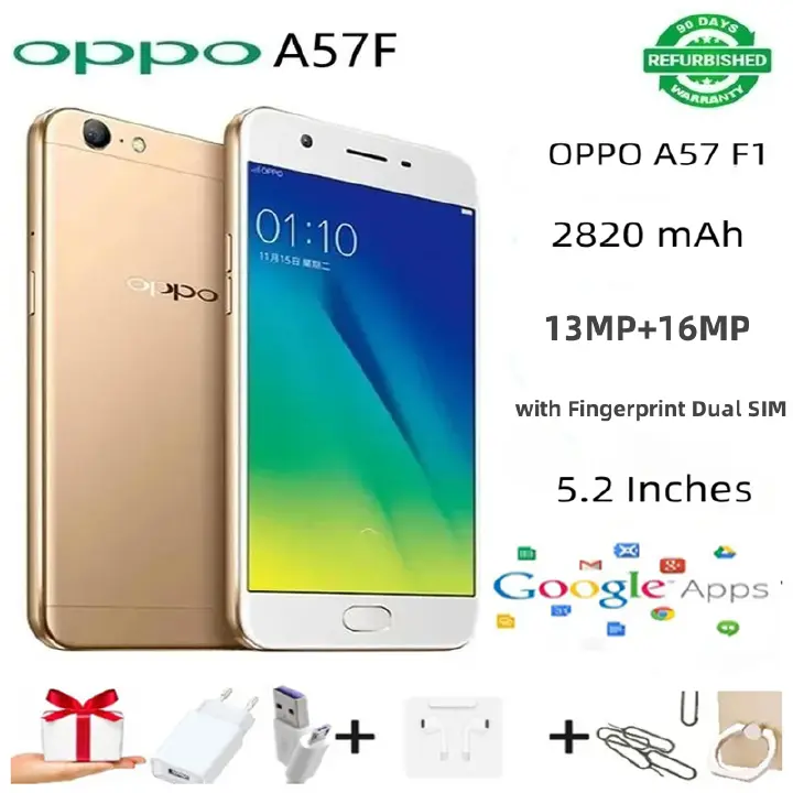 OPPO A57 F1 32GB+3GB 5.2 " 13MP+16MP Fingerprint unlock 4G LTE Mobile Phones Android Octa Core IPS OPPO A57 F Refurbished SmartPhones
